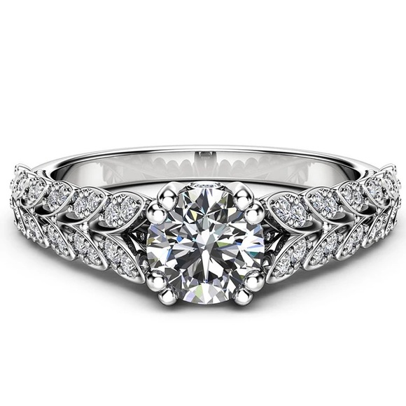 New Women’s 925 Silver Beautiful Feather Leaves Diamond Ring - Picture 4 of 6